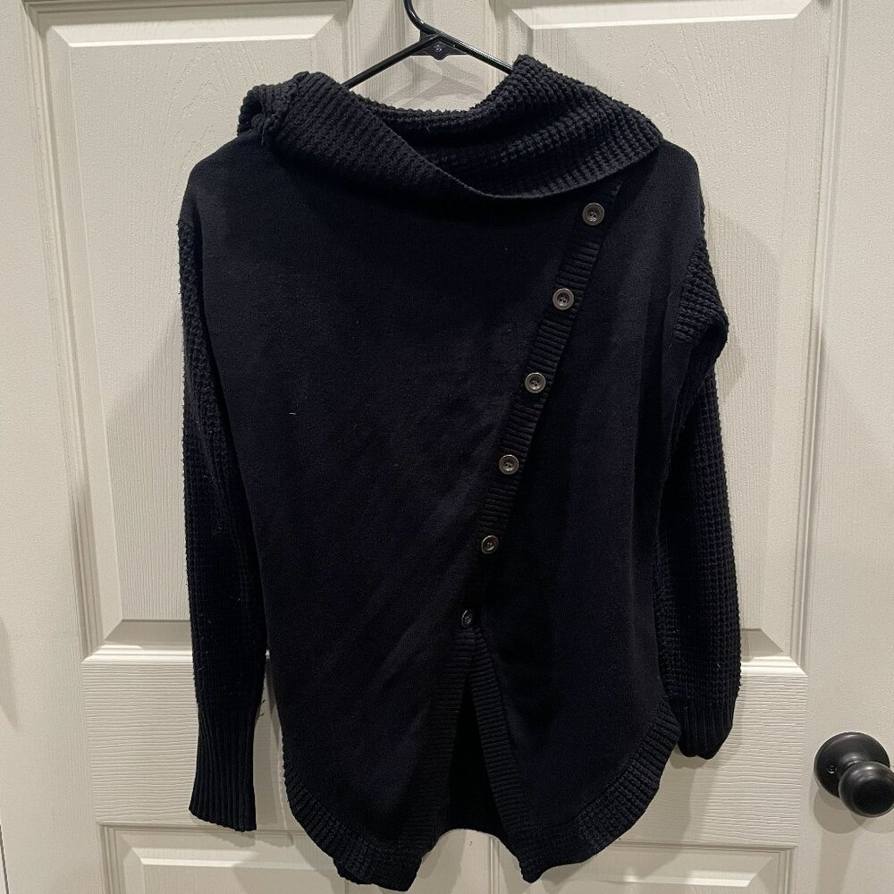 Black Knitted Cowl Neck Sweater by Venus